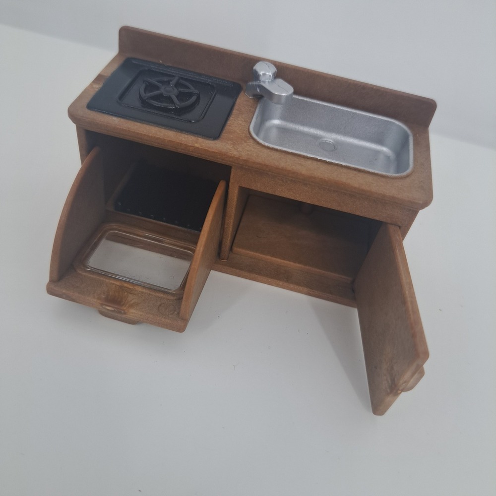 Calico Critters Sylvanian Families Brown Kitchen Sink Stove Oven Unit Miniature - Picture 2 of 6